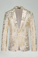 Laden Sie das Bild in den Galerie-Viewer, Silberner Jacquard Herrenabschlussball-Blazer mit geschnittenem Revers