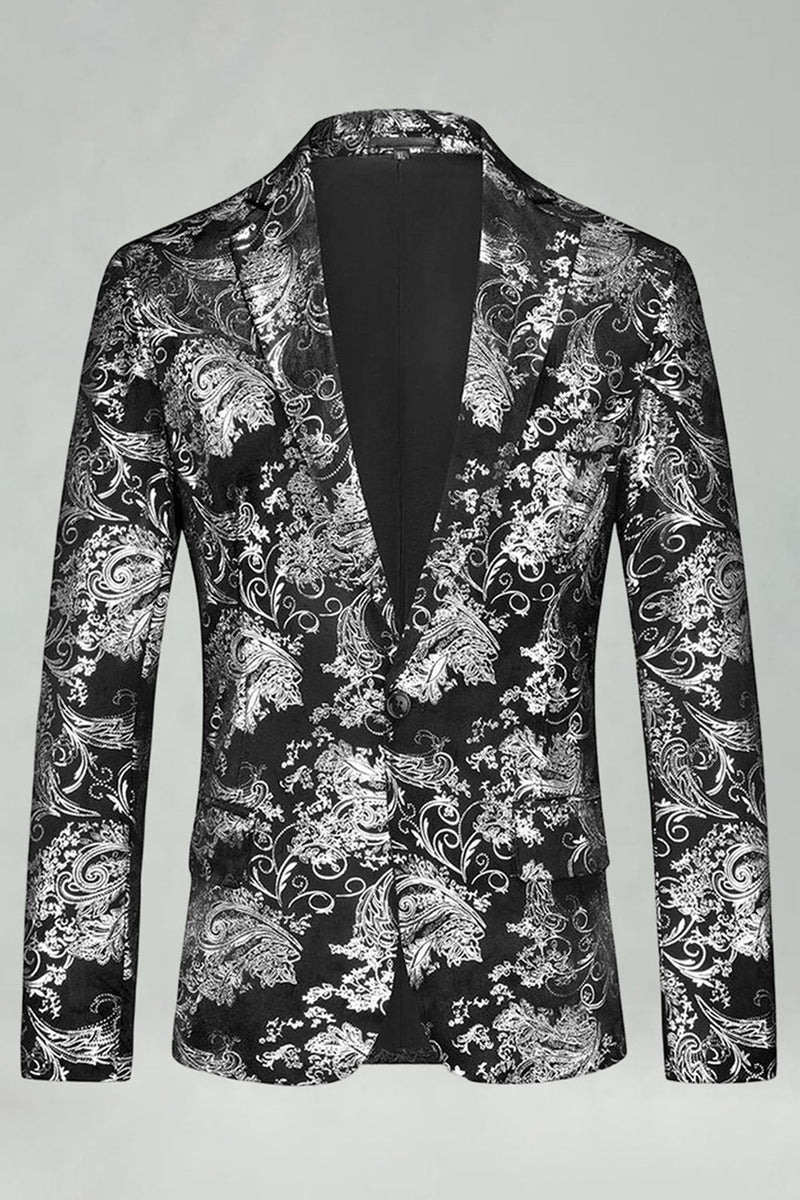 Laden Sie das Bild in den Galerie-Viewer, Silberner Jacquard Herrenabschlussball-Blazer mit geschnittenem Revers