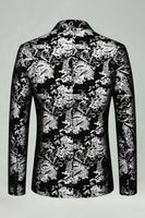 Laden Sie das Bild in den Galerie-Viewer, Silberner Jacquard Herrenabschlussball-Blazer mit geschnittenem Revers