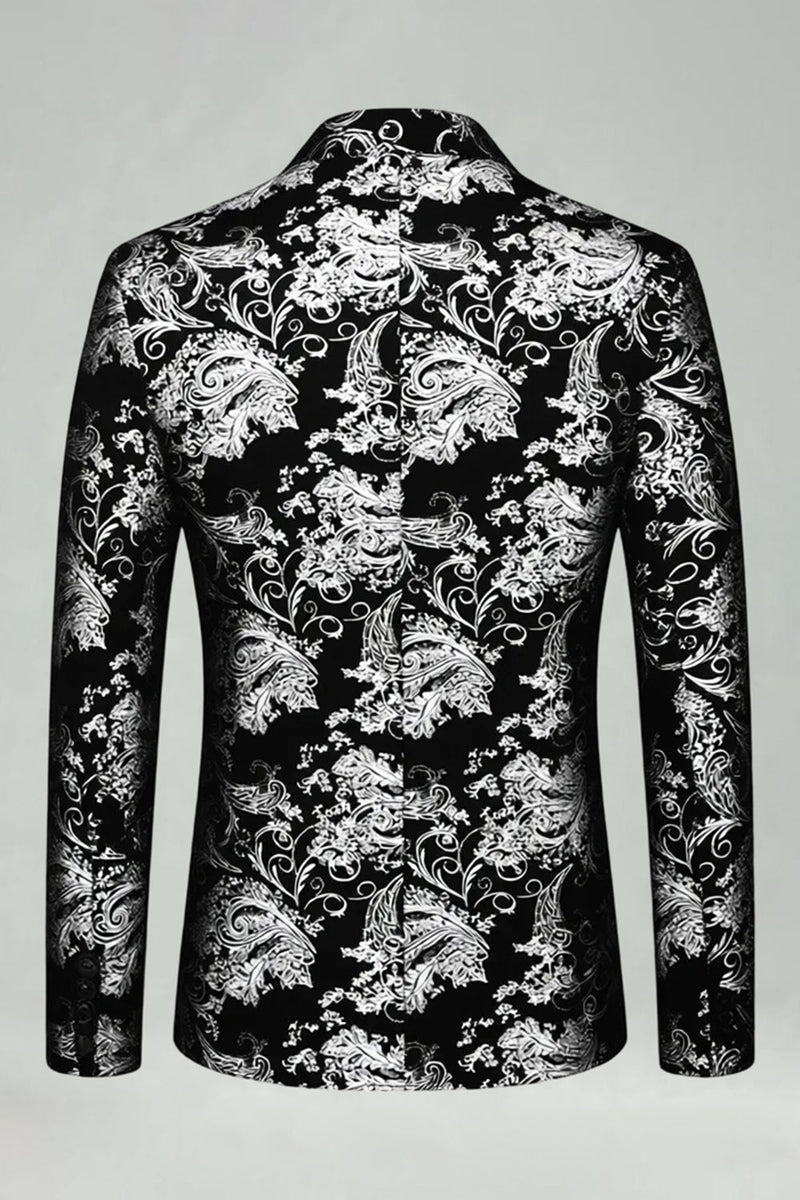 Laden Sie das Bild in den Galerie-Viewer, Silberner Jacquard Herrenabschlussball-Blazer mit geschnittenem Revers