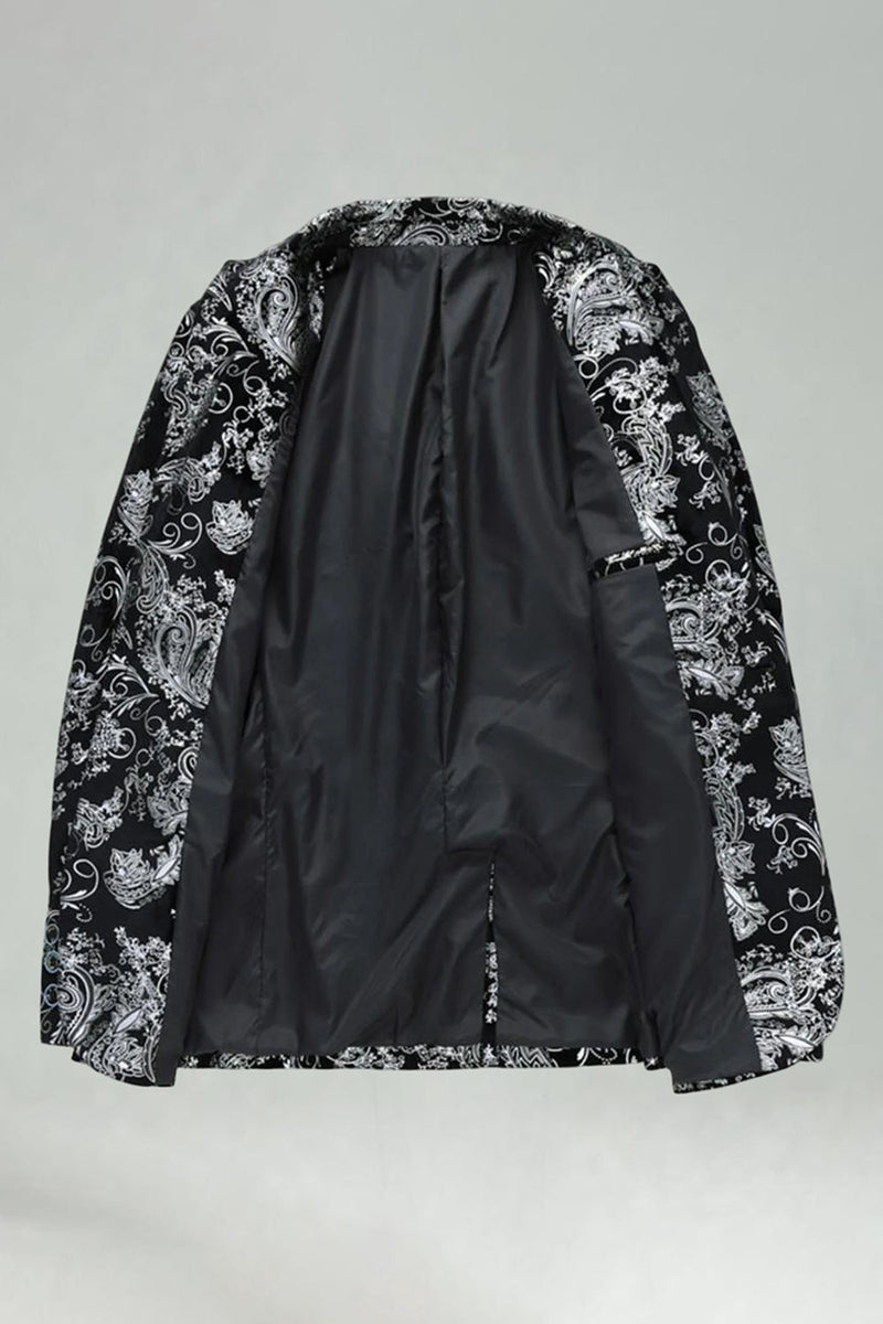 Laden Sie das Bild in den Galerie-Viewer, Silberner Jacquard Herrenabschlussball-Blazer mit geschnittenem Revers