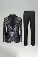 Laden Sie das Bild in den Galerie-Viewer, Grüne Jacquard 2-teilige Schal Revers Herren Abschlussballanzüge