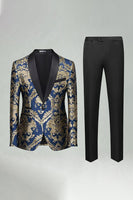 Laden Sie das Bild in den Galerie-Viewer, Grüne Jacquard 2-teilige Schal Revers Herren Abschlussballanzüge