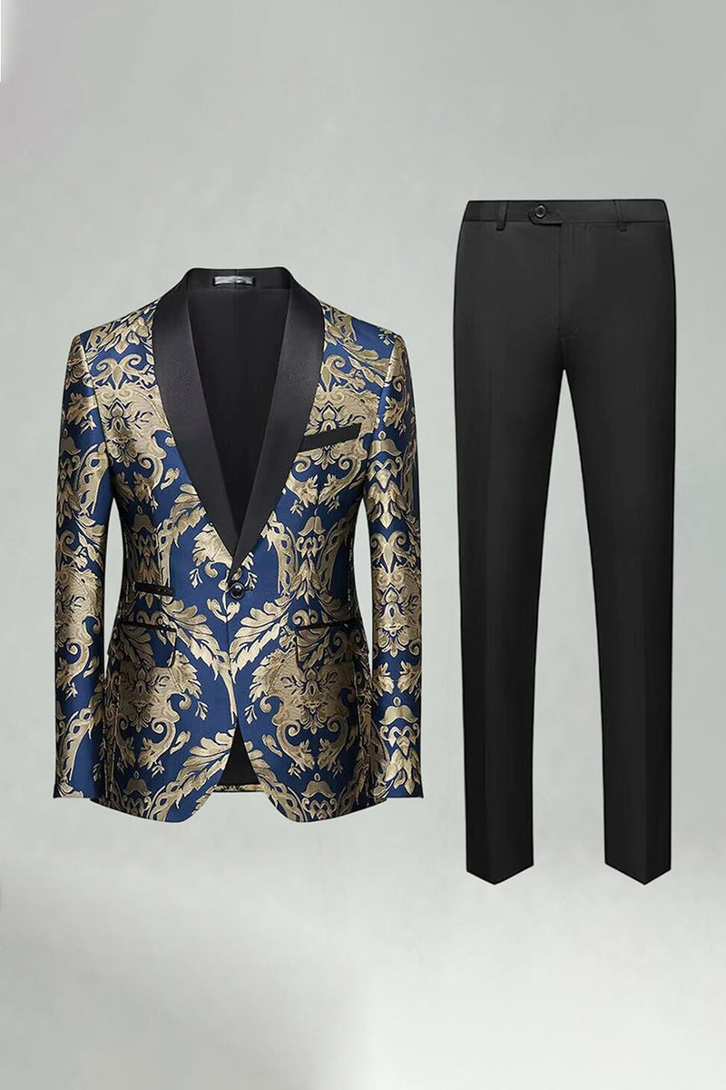 Laden Sie das Bild in den Galerie-Viewer, Grüne Jacquard 2-teilige Schal Revers Herren Abschlussballanzüge