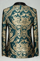 Laden Sie das Bild in den Galerie-Viewer, Grüne Jacquard 2-teilige Schal Revers Herren Abschlussballanzüge