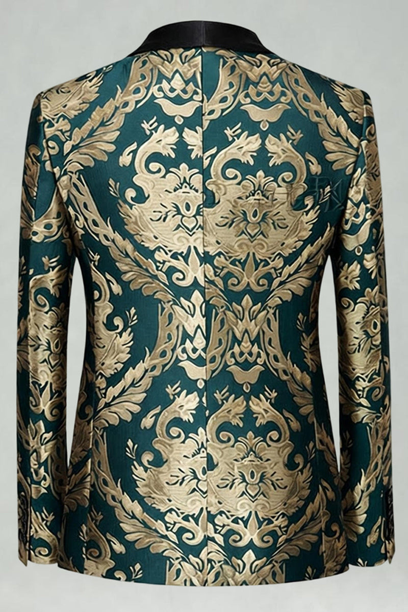 Laden Sie das Bild in den Galerie-Viewer, Grüne Jacquard 2-teilige Schal Revers Herren Abschlussballanzüge