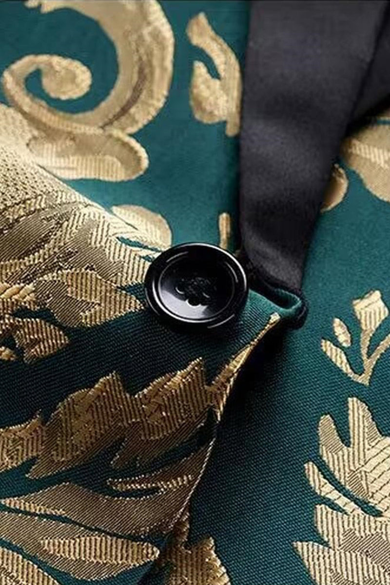 Laden Sie das Bild in den Galerie-Viewer, Grüne Jacquard 2-teilige Schal Revers Herren Abschlussballanzüge