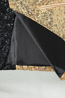 Laden Sie das Bild in den Galerie-Viewer, Glitzernder Schwarzer Goldener Schal mit Revers und Einzelschnalle Herren Ball Blazer