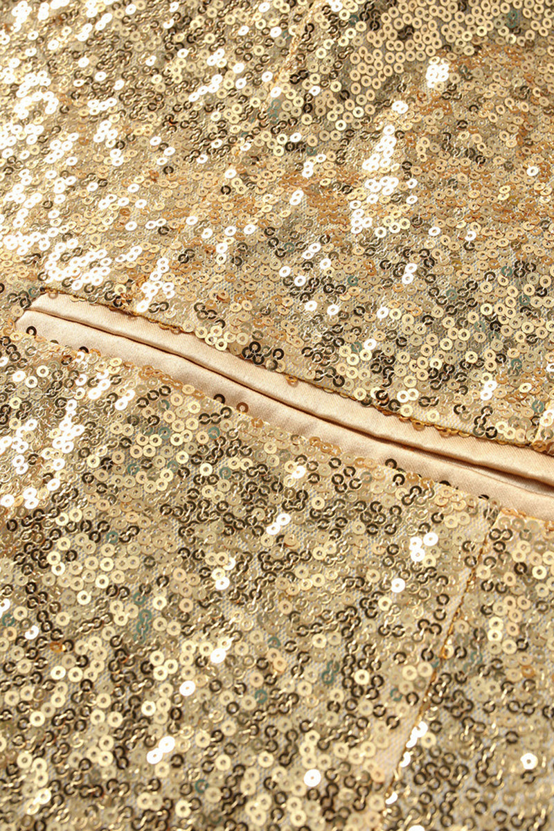 Laden Sie das Bild in den Galerie-Viewer, Glitzernder Schwarzer Goldener Schal mit Revers und Einzelschnalle Herren Ball Blazer