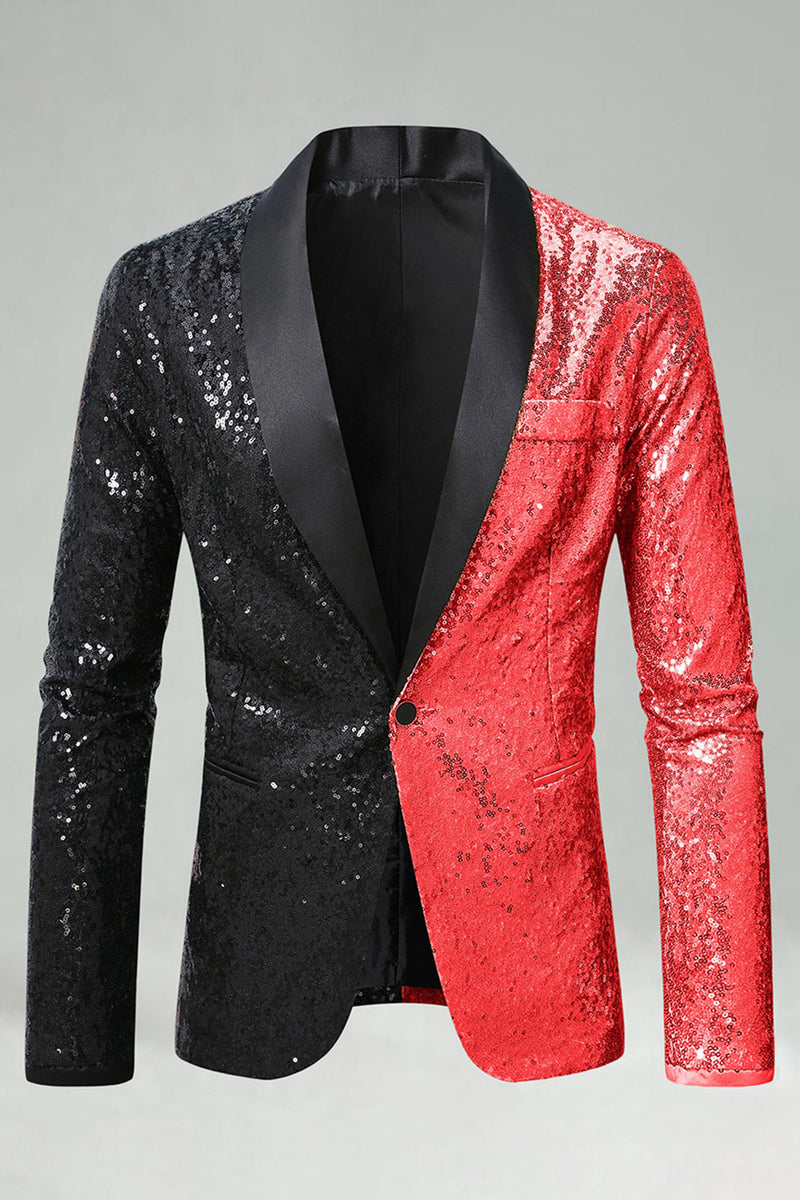 Laden Sie das Bild in den Galerie-Viewer, Glitzernder Schwarzer Goldener Schal mit Revers und Einzelschnalle Herren Ball Blazer