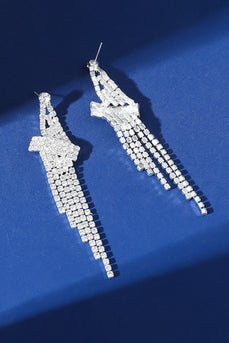 Glitzernde Silberne Lange Abschlussball-Ohrringe mit Strasssteinen