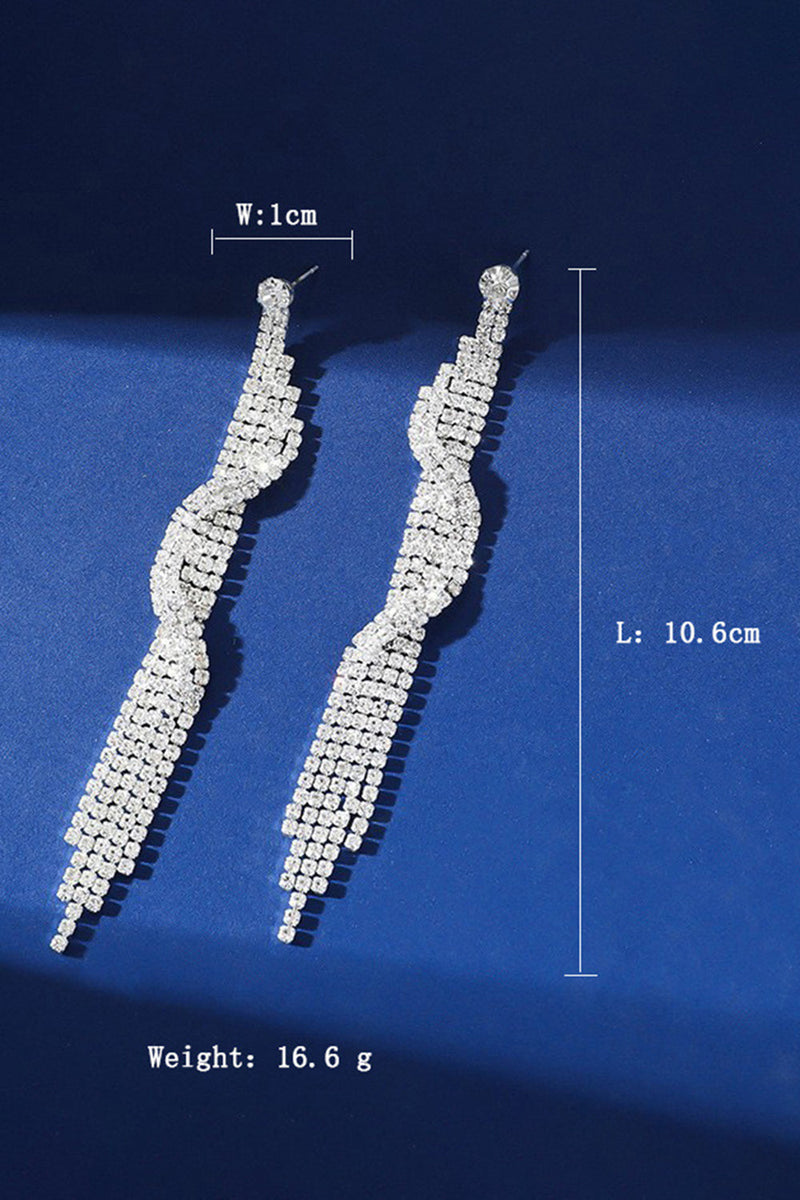 Laden Sie das Bild in den Galerie-Viewer, Glitzernde Silberne Lange Ohrringe