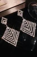 Laden Sie das Bild in den Galerie-Viewer, Glitzernde Silberne Langball Quadrat Ohrringe mit Strasssteinen