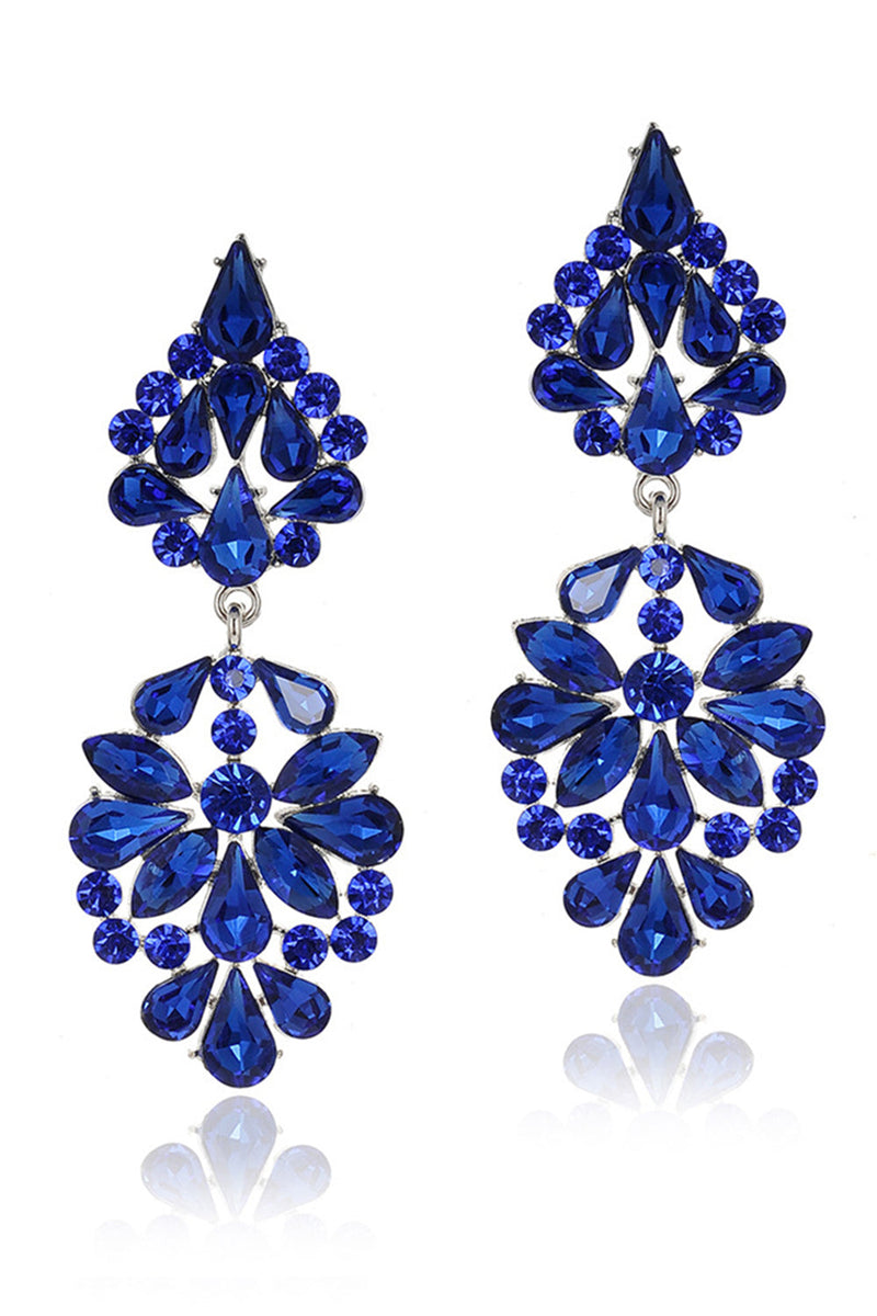 Laden Sie das Bild in den Galerie-Viewer, Glitzernde Rosa Blumenförmige Lange Abschlussball Ohrringe mit Strasssteinen