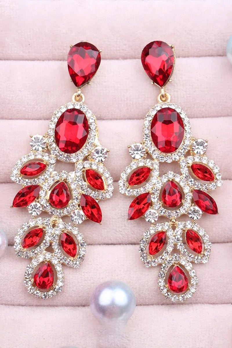 Laden Sie das Bild in den Galerie-Viewer, Glitzernde Dunkelgrüne  Blattförmige Lange Abschlussball-Ohrringe mit Strasssteinen