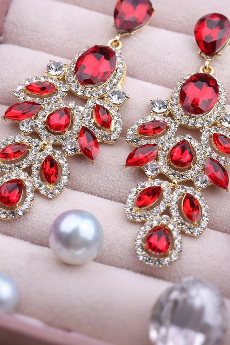 Laden Sie das Bild in den Galerie-Viewer, Glitzernde Dunkelgrüne  Blattförmige Lange Abschlussball-Ohrringe mit Strasssteinen