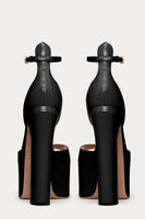 Laden Sie das Bild in den Galerie-Viewer, Eleganter Schwarzer Grober Offener Ball Hohe Absätze Pump mit Knöchelriemen