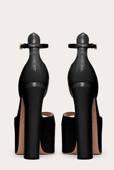 Eleganter Schwarzer Grober Offener Ball Hohe Absätze Pump mit Knöchelriemen