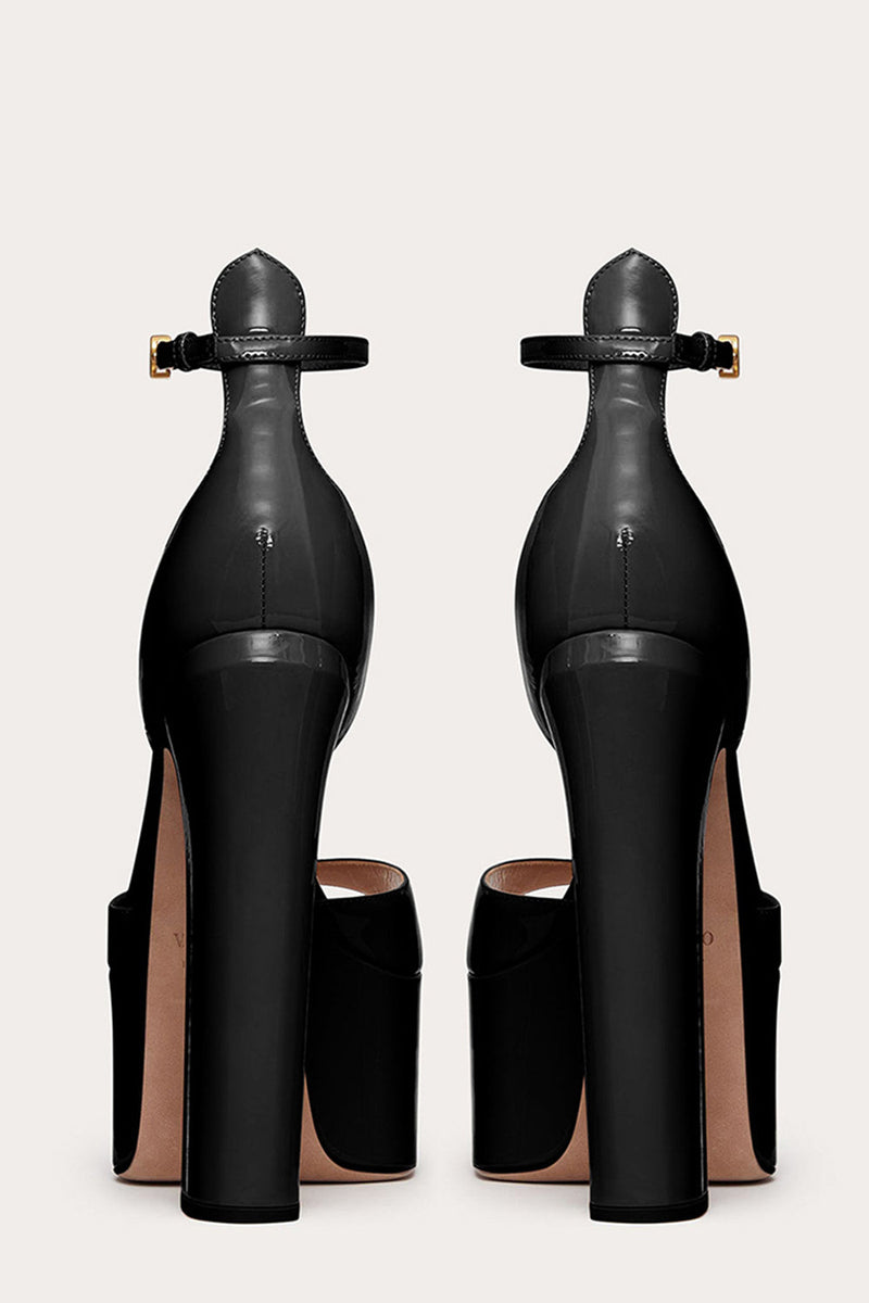 Laden Sie das Bild in den Galerie-Viewer, Eleganter Schwarzer Grober Offener Ball Hohe Absätze Pump mit Knöchelriemen