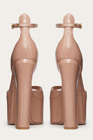 Laden Sie das Bild in den Galerie-Viewer, Eleganter Schwarzer Grober Offener Ball Hohe Absätze Pump mit Knöchelriemen