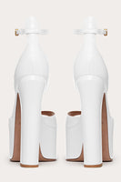 Laden Sie das Bild in den Galerie-Viewer, Eleganter Schwarzer Grober Offener Ball Hohe Absätze Pump mit Knöchelriemen