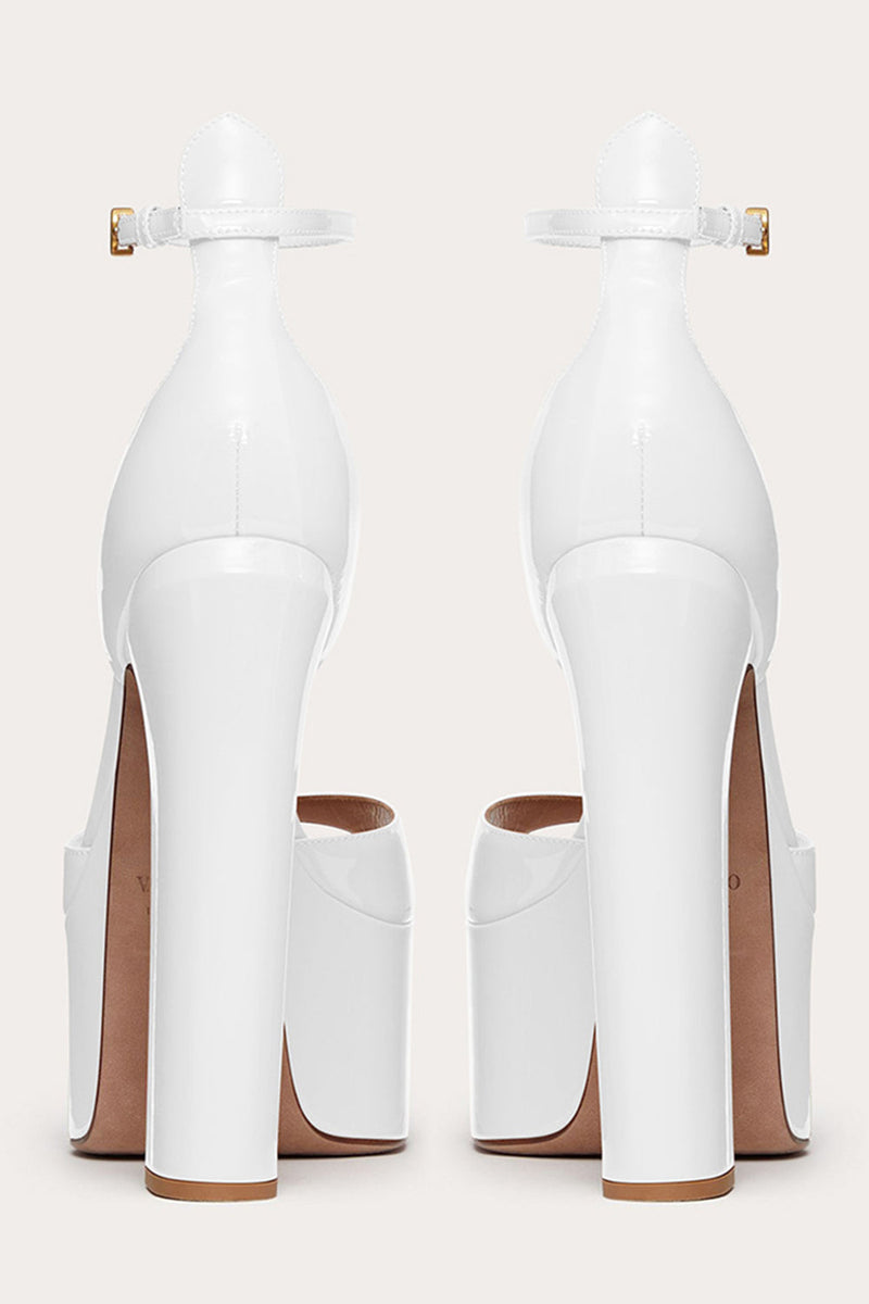 Laden Sie das Bild in den Galerie-Viewer, Eleganter Schwarzer Grober Offener Ball Hohe Absätze Pump mit Knöchelriemen