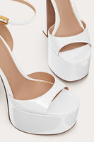 Laden Sie das Bild in den Galerie-Viewer, Eleganter Schwarzer Grober Offener Ball Hohe Absätze Pump mit Knöchelriemen