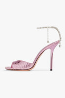 Laden Sie das Bild in den Galerie-Viewer, Glitzernde Dunkelgrüne Strassstein Stilettos Hohe Absätze Sandale mit Knöchelkette