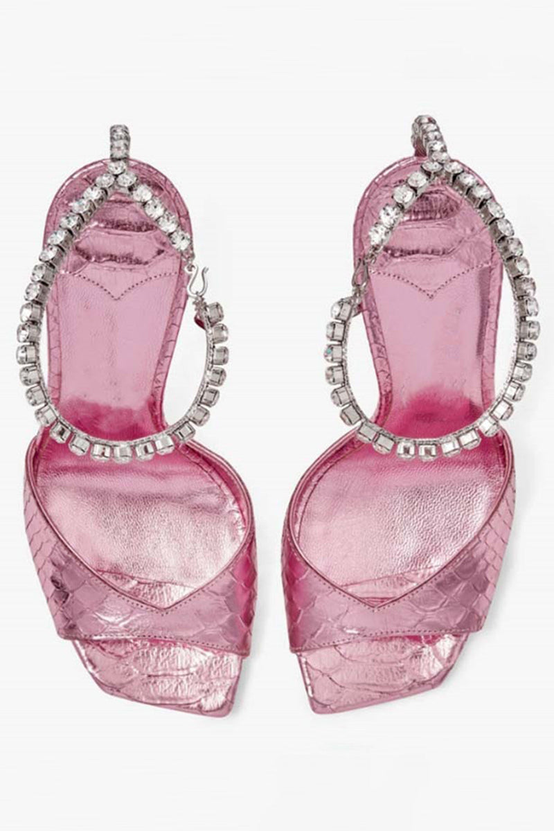 Laden Sie das Bild in den Galerie-Viewer, Glitzernde Dunkelgrüne Strassstein Stilettos Hohe Absätze Sandale mit Knöchelkette