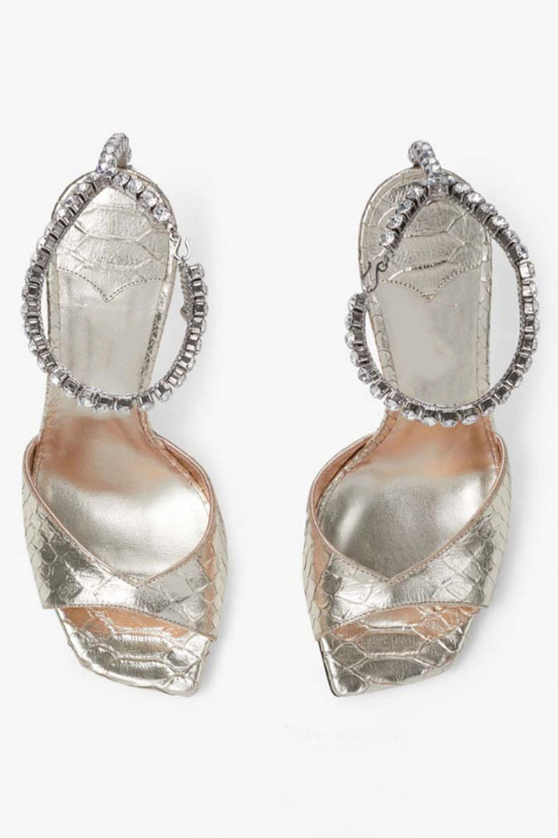 Laden Sie das Bild in den Galerie-Viewer, Glitzernde Dunkelgrüne Strassstein Stilettos Hohe Absätze Sandale mit Knöchelkette