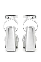 Laden Sie das Bild in den Galerie-Viewer, Silberne Offene Schuhe Dicke Lackplatte Hohe Absätze mit Fußgelenkriemen