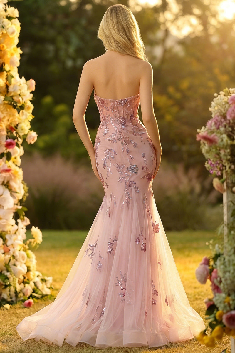 Laden Sie das Bild in den Galerie-Viewer, Herzausschnitt Blush Meerjungfrau Besticktes Langes Ballkleid mit Halsschal