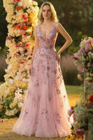 Laden Sie das Bild in den Galerie-Viewer, Blush A-Linie V-Ausschnitt Rückenloses Langes Ballkleid mit Pailletten