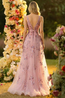 Laden Sie das Bild in den Galerie-Viewer, Blush A-Linie V-Ausschnitt Rückenloses Langes Ballkleid mit Pailletten
