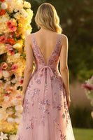 Laden Sie das Bild in den Galerie-Viewer, Blush A-Linie V-Ausschnitt Rückenloses Langes Ballkleid mit Pailletten