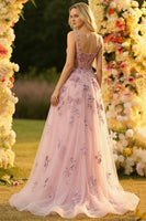 Laden Sie das Bild in den Galerie-Viewer, Blush A-Linie Gesticktes Quadratischer Ausschnitt Langes Tüll Ballkleid