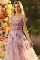 Laden Sie das Bild in den Galerie-Viewer, Blush A-Linie Gesticktes Quadratischer Ausschnitt Langes Tüll Ballkleid