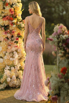 Glitzerndes Bllush Meerjungfrauen Spaghettiträger Langes Ballkleid mit Pailletten