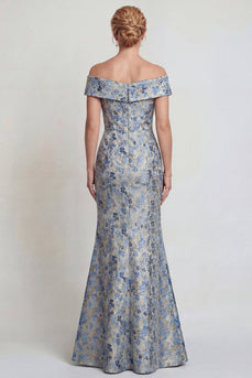 Graublaue Blüte Schulterfreies Meerjungfrau Langes Mutter der Braut Kleid