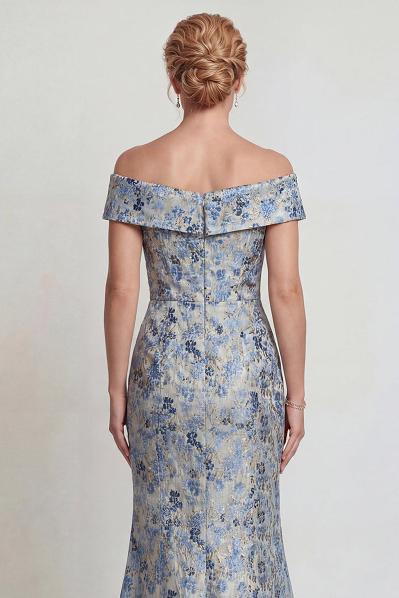 Laden Sie das Bild in den Galerie-Viewer, Graublaue Blüte Schulterfreies Meerjungfrau Langes Mutter der Braut Kleid