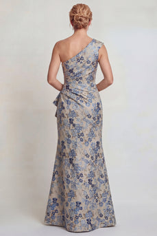 Graublaue Blume Eine Schulter Meerjungfrau Mutter der Braut Kleid mit Schlitz