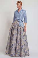 Laden Sie das Bild in den Galerie-Viewer, Marineblaues Jacquard 3/4 Ärmel A-Linie Langes Mutter der Braut Kleid mit Bowknoten