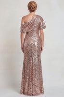 Laden Sie das Bild in den Galerie-Viewer, Glitzerndes Champagner Langes Pailletten Mutter der Braut Kleid