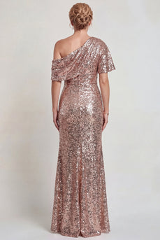 Glitzerndes Champagner Langes Pailletten Mutter der Braut Kleid