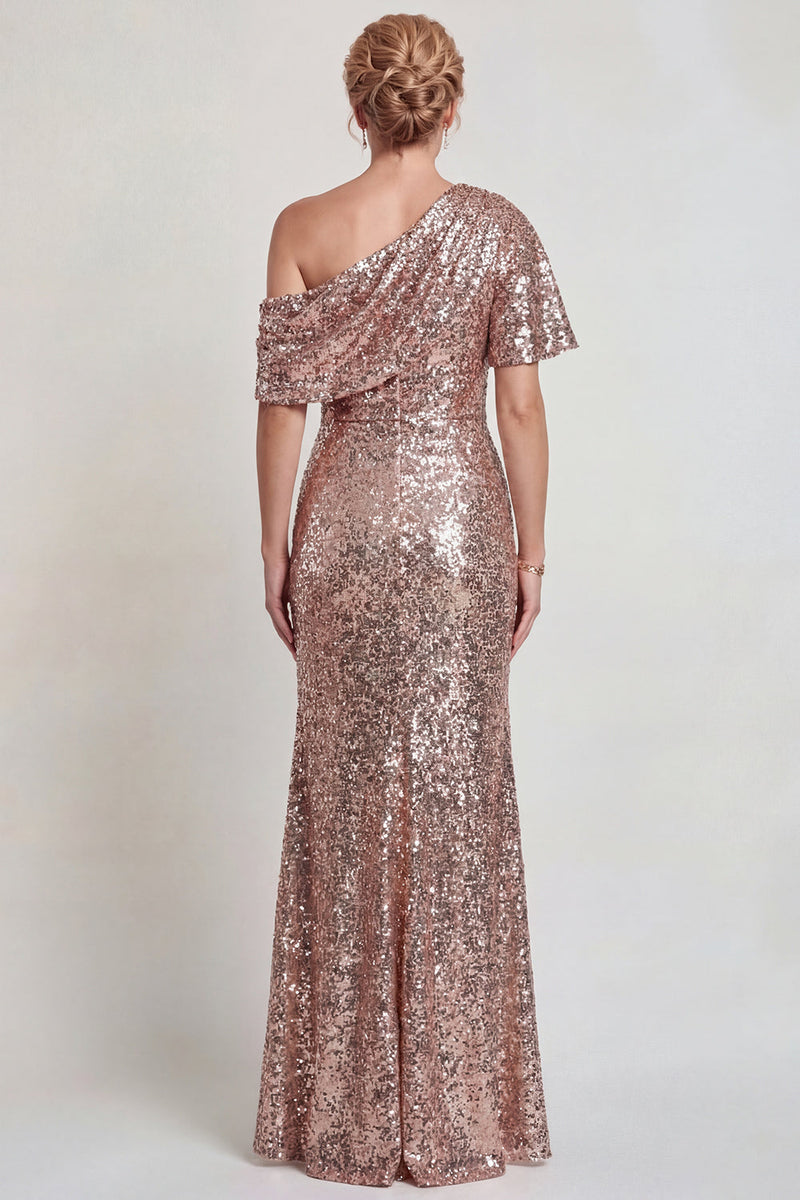 Laden Sie das Bild in den Galerie-Viewer, Glitzerndes Champagner Langes Pailletten Mutter der Braut Kleid