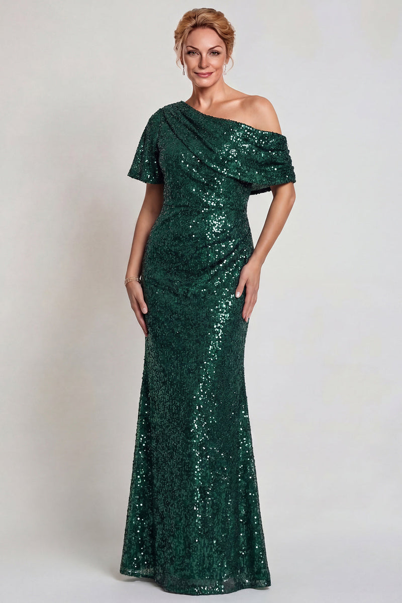 Laden Sie das Bild in den Galerie-Viewer, Glitzerndes Champagner Langes Pailletten Mutter der Braut Kleid