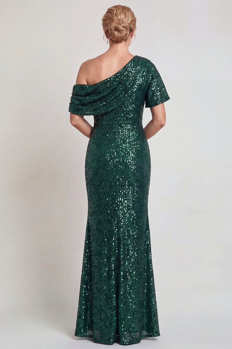 Laden Sie das Bild in den Galerie-Viewer, Glitzerndes Champagner Langes Pailletten Mutter der Braut Kleid