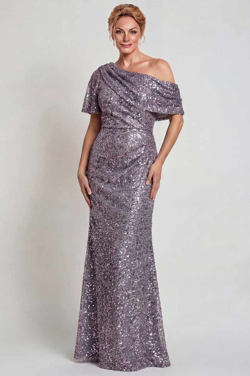 Laden Sie das Bild in den Galerie-Viewer, Glitzerndes Champagner Langes Pailletten Mutter der Braut Kleid
