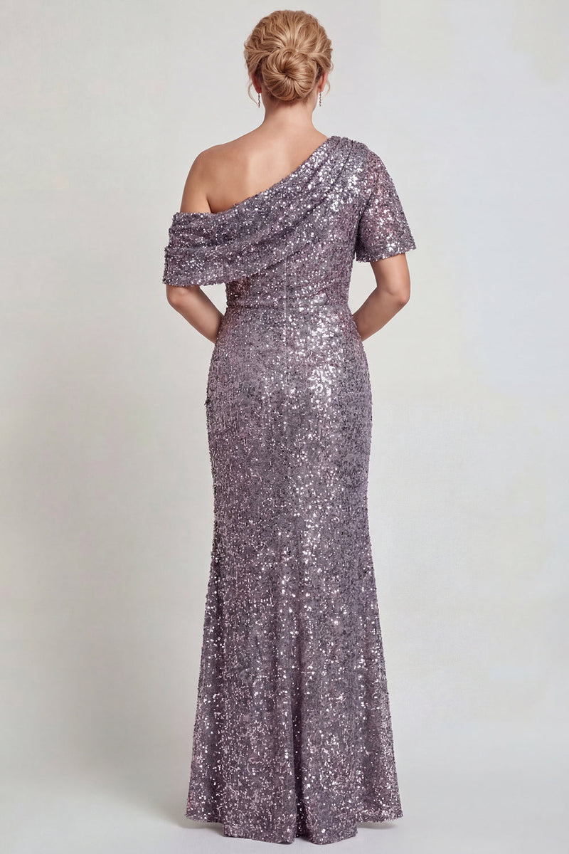 Laden Sie das Bild in den Galerie-Viewer, Glitzerndes Champagner Langes Pailletten Mutter der Braut Kleid