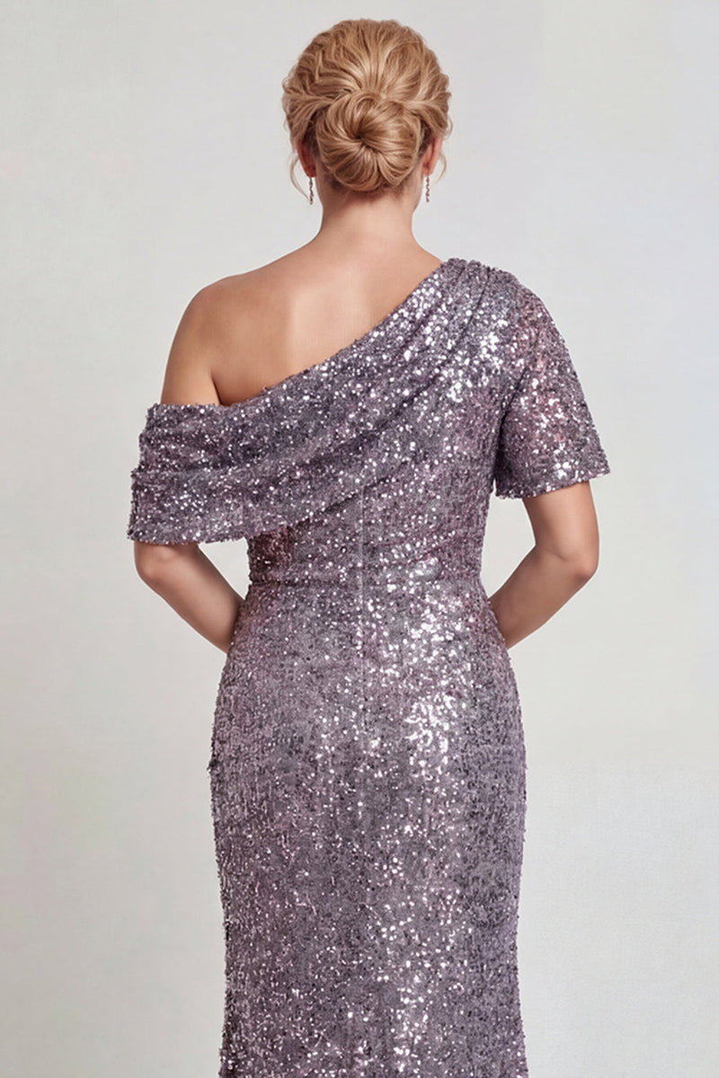 Laden Sie das Bild in den Galerie-Viewer, Glitzerndes Champagner Langes Pailletten Mutter der Braut Kleid